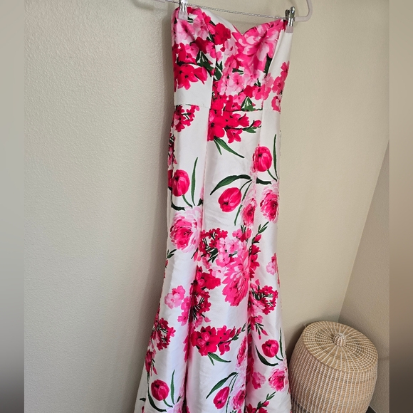 B. Smart Floral Sweetheart Strapless Mermaid Maxi Gown In Pink White NWT Size 9 - Picture 4 of 12
